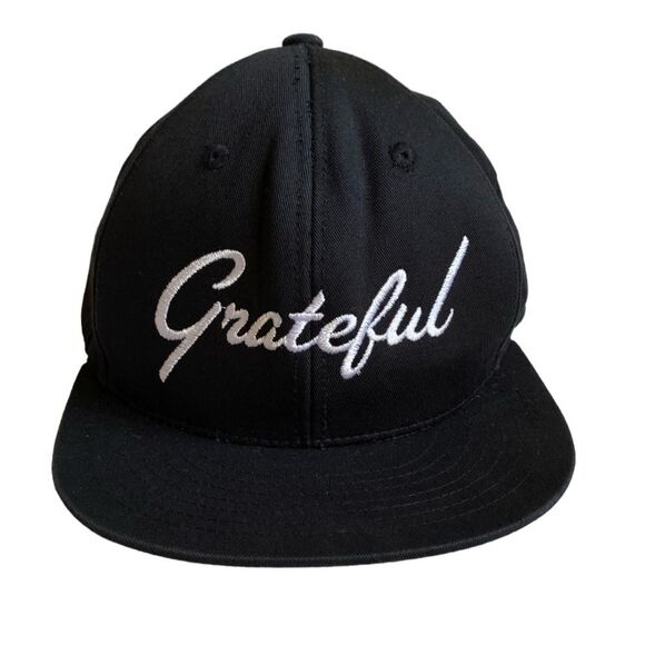 KB Ethos Grateful Embroidered Black Snapback Cotton Baseball Hat Cap - Picture 1 of 12